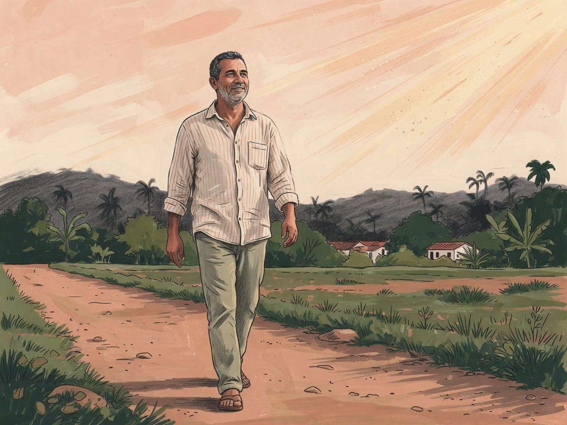Ilustração: homem caminhando de manhã
